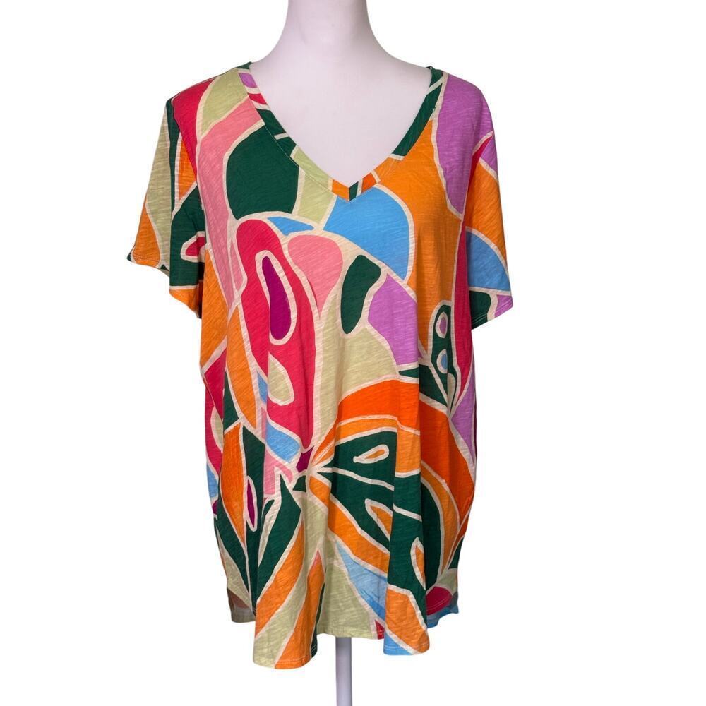 christian sirano NY top short sleeve bold color design v neck womens size 1x